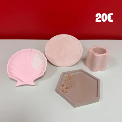 Photo des pièces de jesmonite avec leur prix