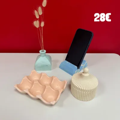 Photo des pièces de jesmonite avec leur prix